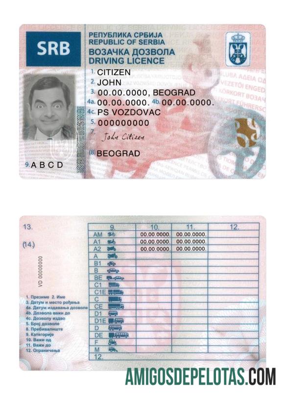 Carta de condução da Sérvia modelo